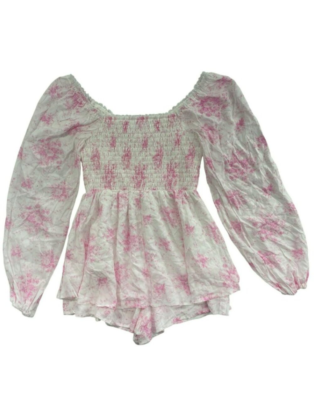 Altar'd State Skirt/Romper Ivory & Pink Floral Smocked Long Sleeve Sz M $82 NEW - Picture 2 of 7